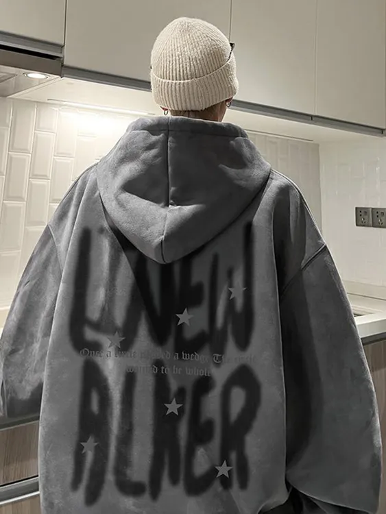 加肥加大码300斤600g美式重磅连帽卫衣男秋冬ins潮牌仿麂皮绒外套