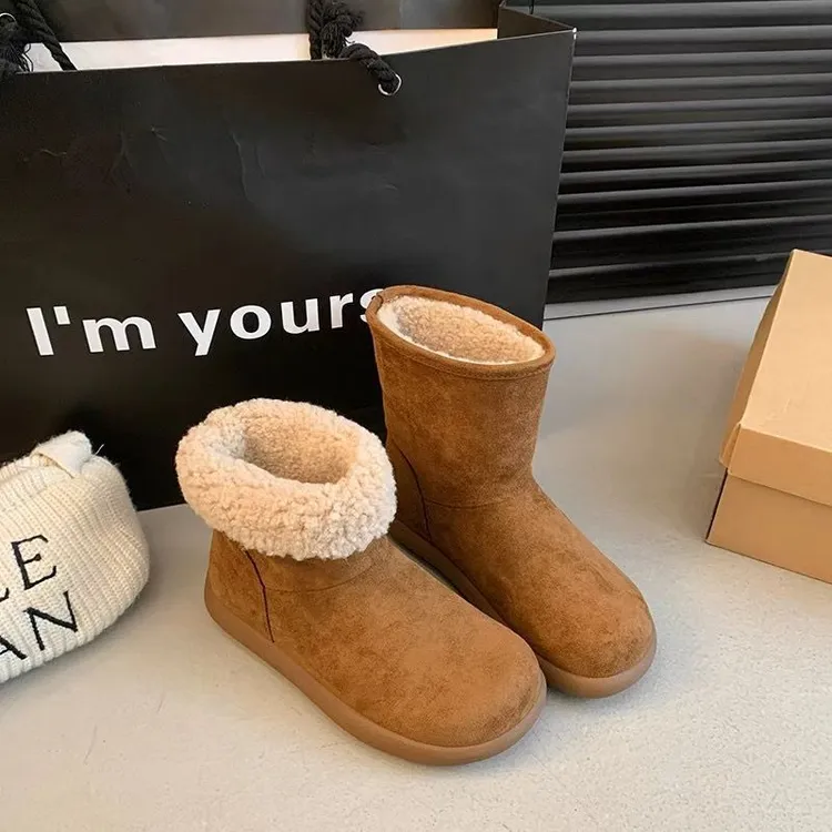 新款厚底短筒雪地靴百搭女款加绒加厚保暖防滑抗寒零下皮毛一体