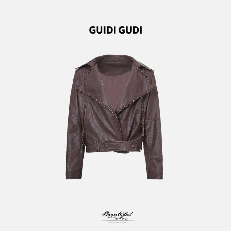GUIDI GUDI【西部牛仔】气质休闲百搭皮衣外套 /黄加蓝