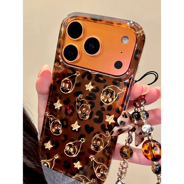 适用苹果iphone17promax星星豹纹16pro秋冬15挂链14ins韩系手机壳