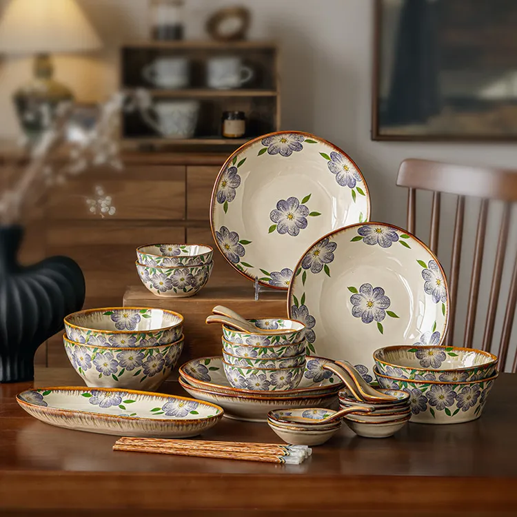 小悠家 高颜值餐具套装中古风陶瓷碗具乔迁新居礼物碗盘碟套装