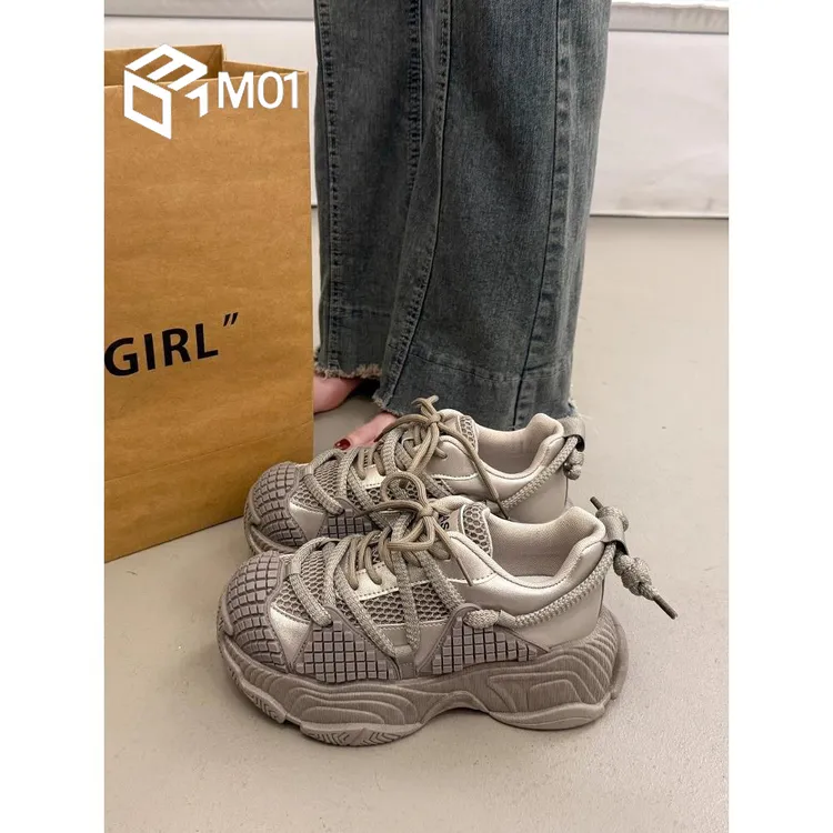 M01爆款松糕厚底老爹鞋女小个子增高超火新款夏季透气运动休闲鞋