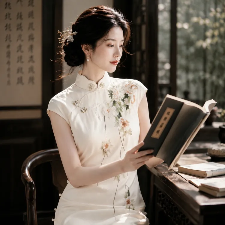 玉楼春令』依莱娜5127-1新中式高端刺绣斜襟无袖旗袍日常通勤