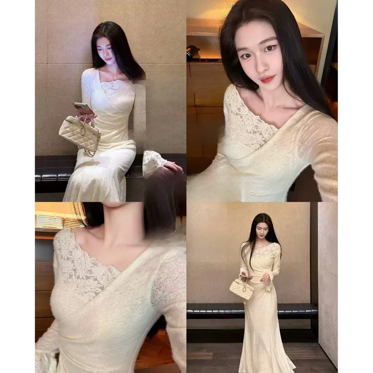 恣禾恋空国风新中式紫杏色蕾丝裙温婉优雅修身显瘦气质裙1270沐