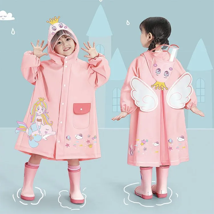 儿童雨衣女童女孩学生小童防雨服小朋友新款小学生宝宝可爱雨披Q