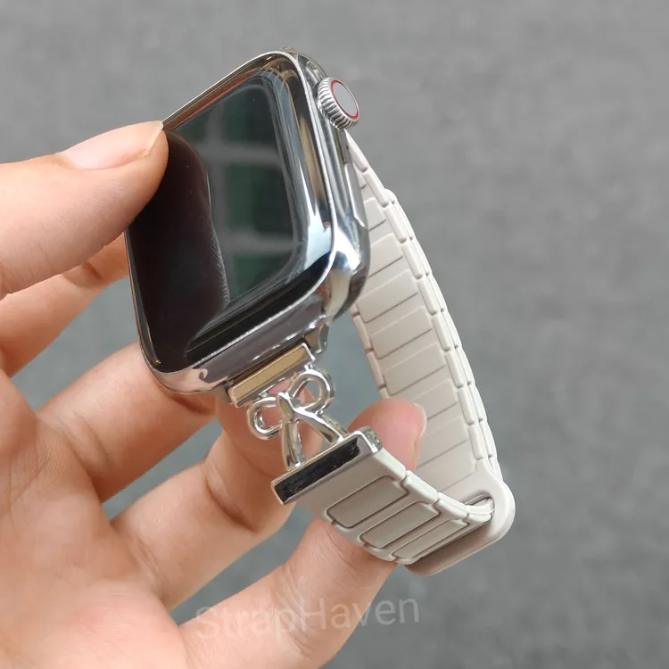 硅胶磁吸蝴蝶结表带适用苹果手表S10iwatchS9小米手环S10华为FIT4