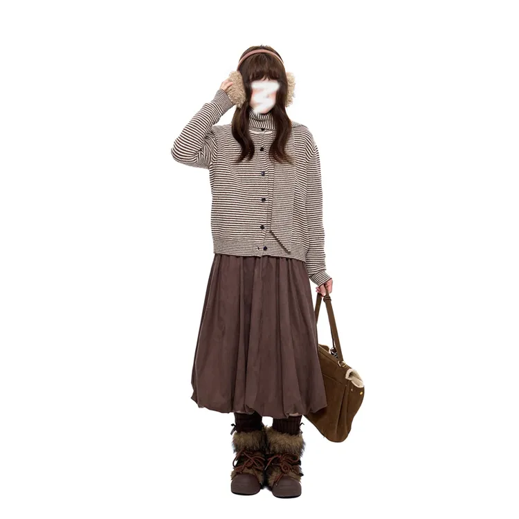 北极绒针织衫开衫毛衣女秋季复古休闲宽松慵懒外套上衣