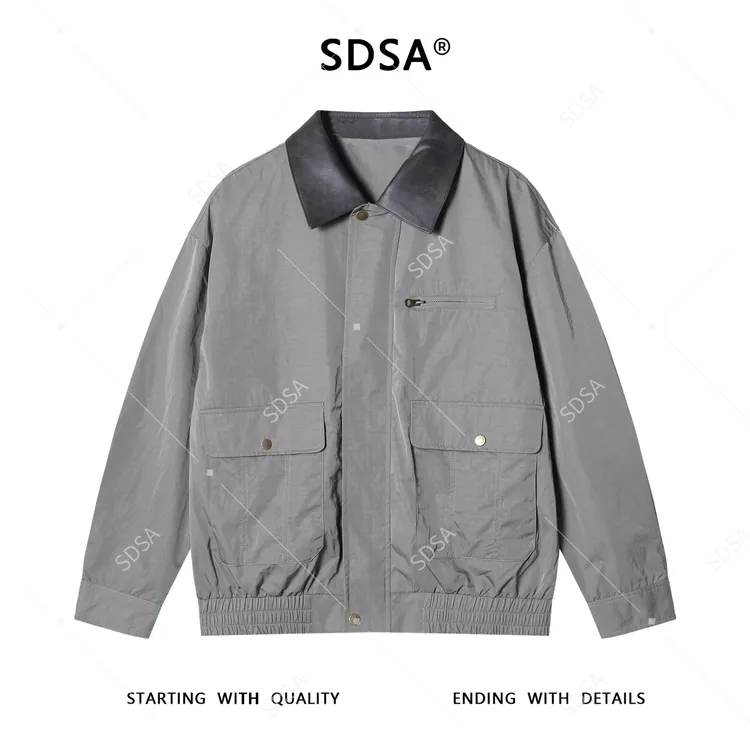 SDSA男士秋冬新款痞帅男装韩版多口袋拼接翻领夹克时尚百搭外套
