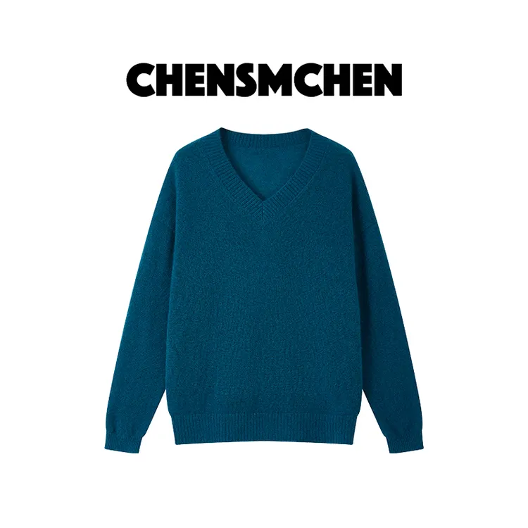 CHENSMCHEN康宝莱羊绒纱线V领针织衫女简约宽松显瘦上衣CSZ7455MX