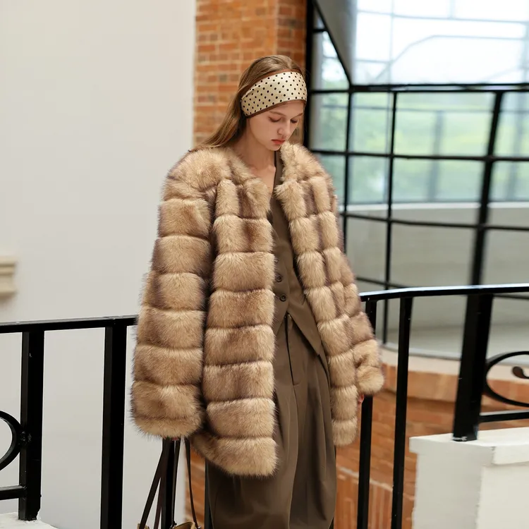 人造皮草 冬季新款保暖人造毛仿皮草外套中长款人造皮草龙猫大衣