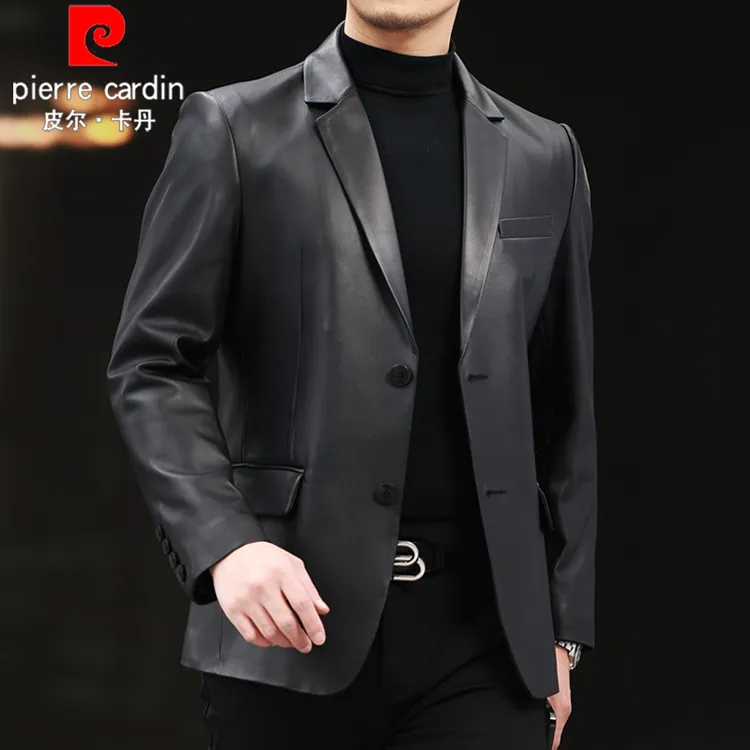 皮尔卡丹高档绵羊皮夹克2025新款商务休闲西装男外套真皮皮衣西服