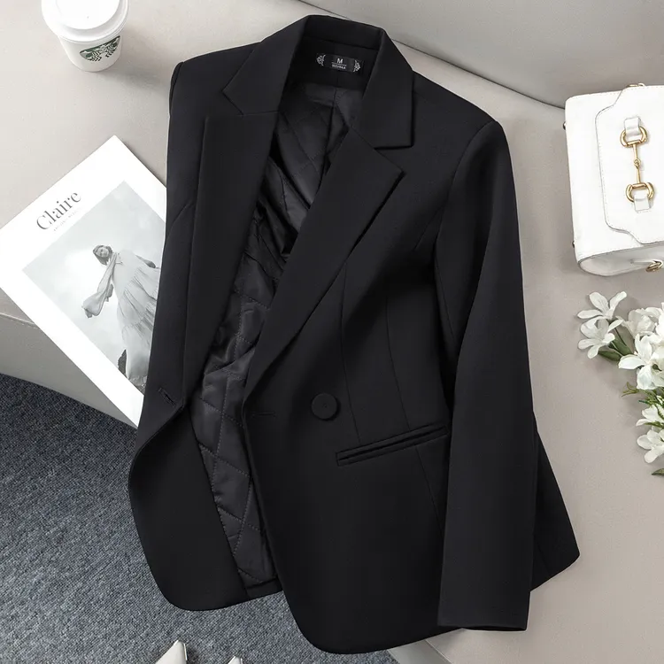 黑色休闲小西装外套女2025新款秋冬加厚加棉小个子高级感修身西服