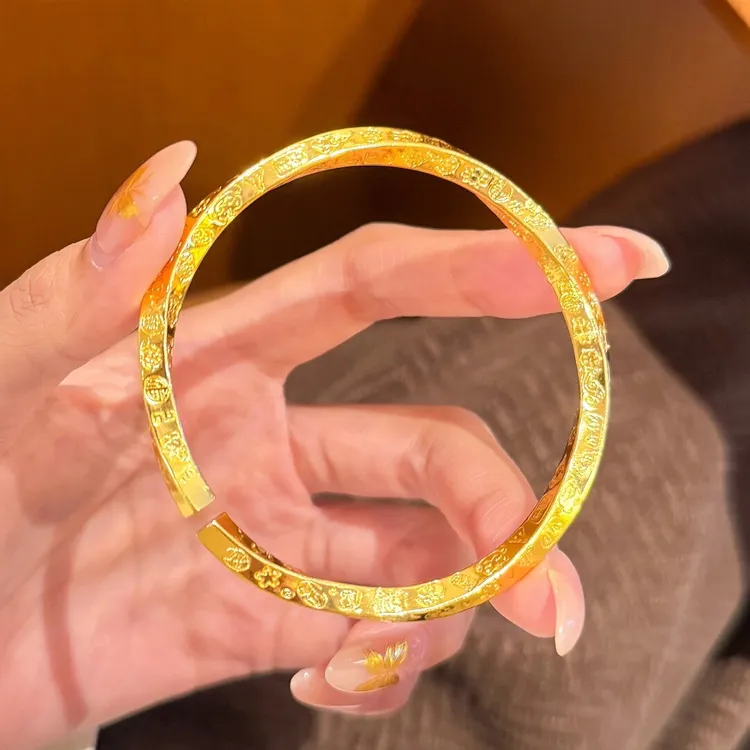 铜合金手镯 新中式古法莫比乌斯吉言手镯开口可调节百搭复古女款