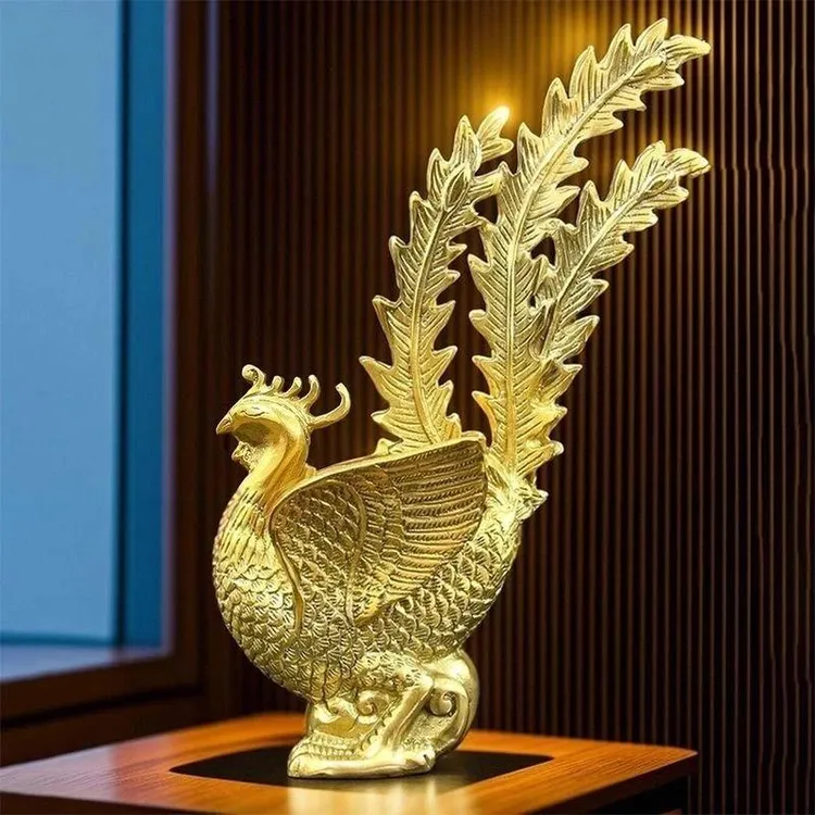 创意黄铜朱雀摆件北方四方神铜凤凰居装饰品