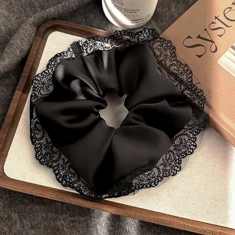 氛围感气质黑色洋气蕾丝发圈肥肠圈韩国名媛风百搭精致扎发头绳女