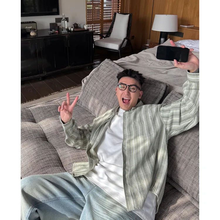 SANBAI 叁佰【夏威夷】定织绿条纹衬衫春季日系Cityboy阳光长袖衬衣