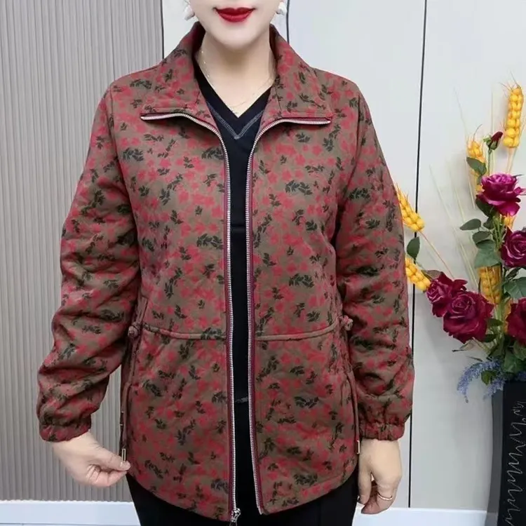 妈妈春秋翻领洋气时尚大码宽松夹克外套