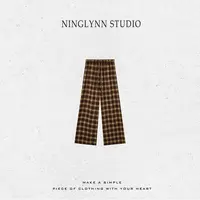 NINGLYNN STUDIO  美式复古秋冬格子慵懒风休闲裤 360012