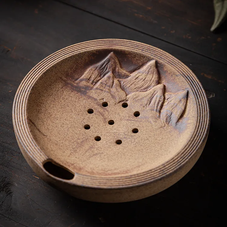 老陶泥粗陶壶承壶垫小型干泡茶台茶盘陶瓷茶承盘储水紫砂壶托底座