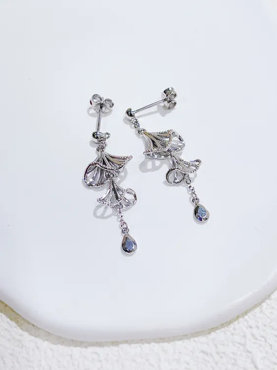 尚晶品珠宝铂金镂空水滴流苏宫廷裙摆耳钉吊精致典雅耳饰PT950