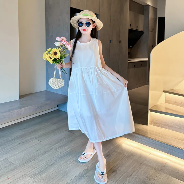 女童连衣裙2025新款女大童夏季海边度假沙滩裙女孩夏装韩范背心裙