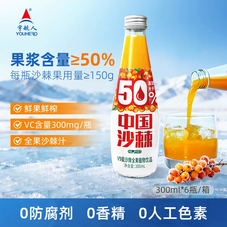 宇航人 【中国沙棘】全果植物饮 原浆含量大于50%饮料300ml*6瓶箱装