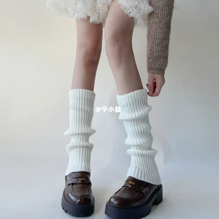 宁小益 针织袜套奶白袜子女袜口加厚小腿套秋冬y2k辣妹中筒堆堆袜
