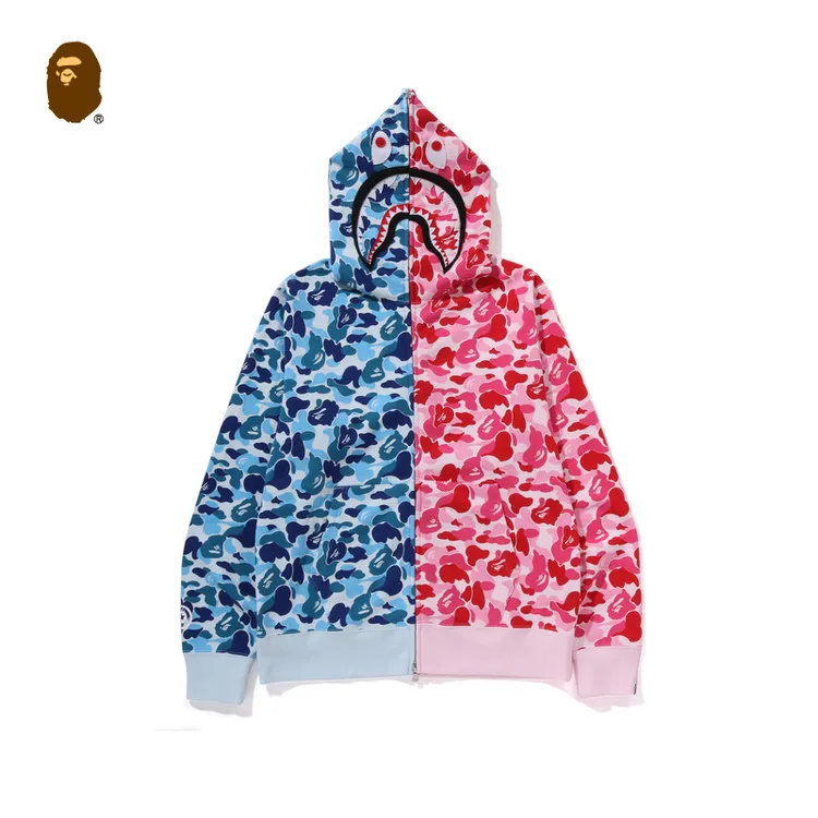 BAPE男装25秋冬拼接迷彩全拉链鲨鱼连帽卫衣开衫外套001151P