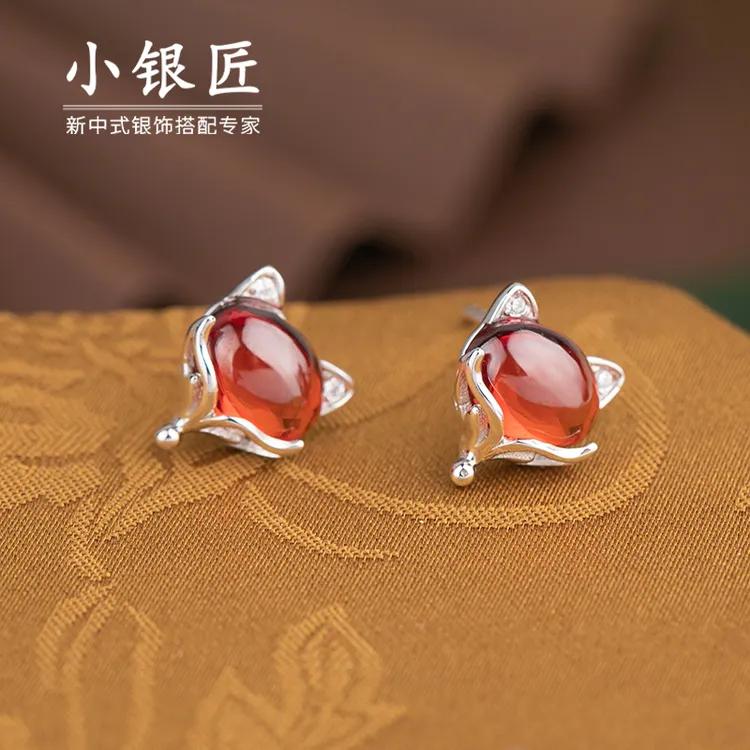 小银匠925银耳钉狐狸复古中式轻奢宫廷小巧耳饰耳环银耳钉