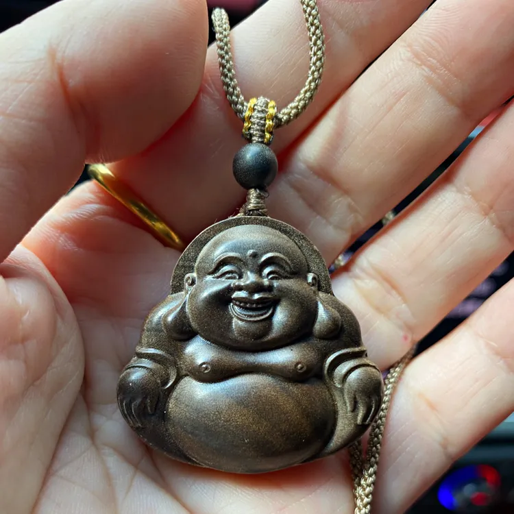 佛公吊坠阴沉老山檀香弥勒佛平安无事牌男女款脖挂生日礼物礼品
