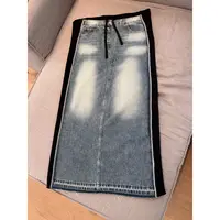 KIOKWANG//设计款 撞色拼接松紧腰抽绳牛仔裙裤必备款