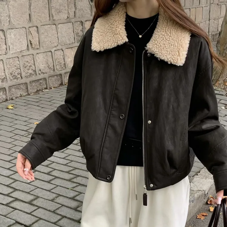 XINYIGE【羽绒皮衣】韩版冬款时尚加倍保暖蓄热蛋白皮外套