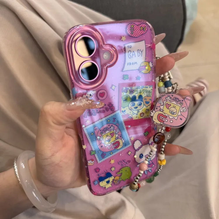 奥菲顿插画拓麻歌子适用iPhone16/15pro透明闪粉苹果14手机壳12套