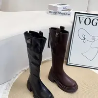 WG80253厚底长筒靴新款秋冬季加绒高筒骑士靴子不过膝长靴 单里