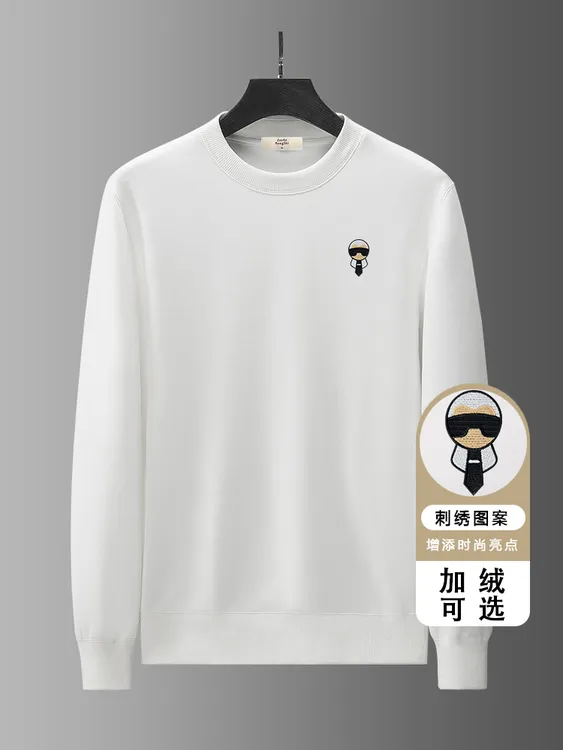 欧洲站卫衣男高端轻奢潮牌老佛爷刺绣时尚休闲圆领套头加绒打底衫