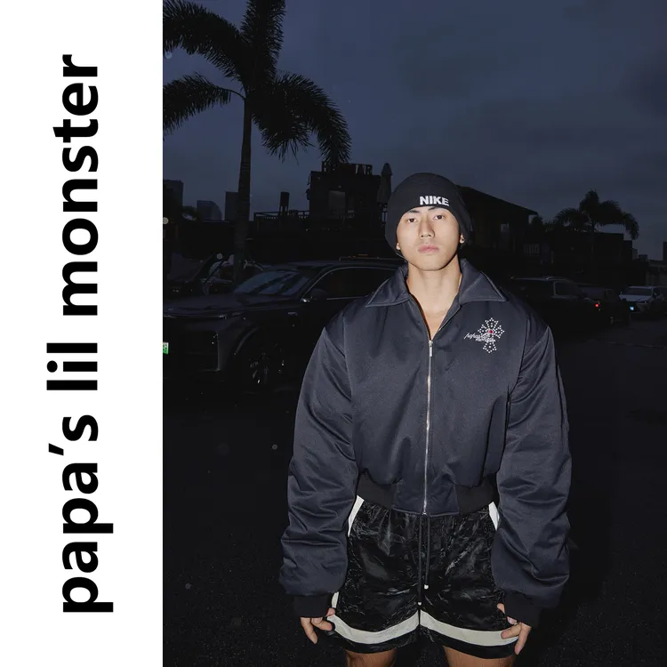 PAPASLILMONSTER【原创】美式十字珍珠短宽棉衣外套拉链加厚上衣