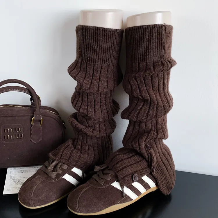 美拉德咖啡色袜套女秋冬季加厚保暖腿套修饰腿型竖条纹开叉堆堆袜