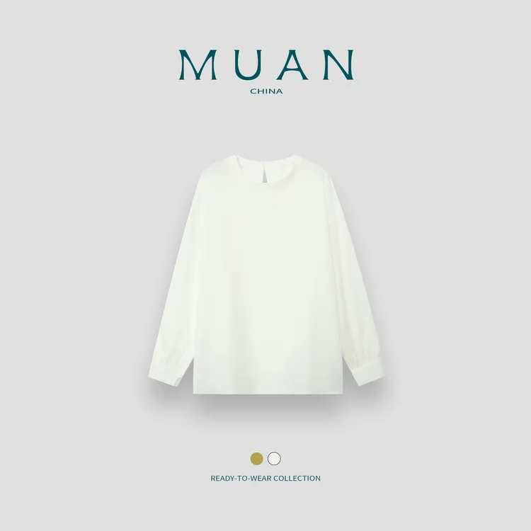 木岸MUAN：《格林长袖T》定制宽松亚麻长袖百搭圆领简约上衣YJ-23957