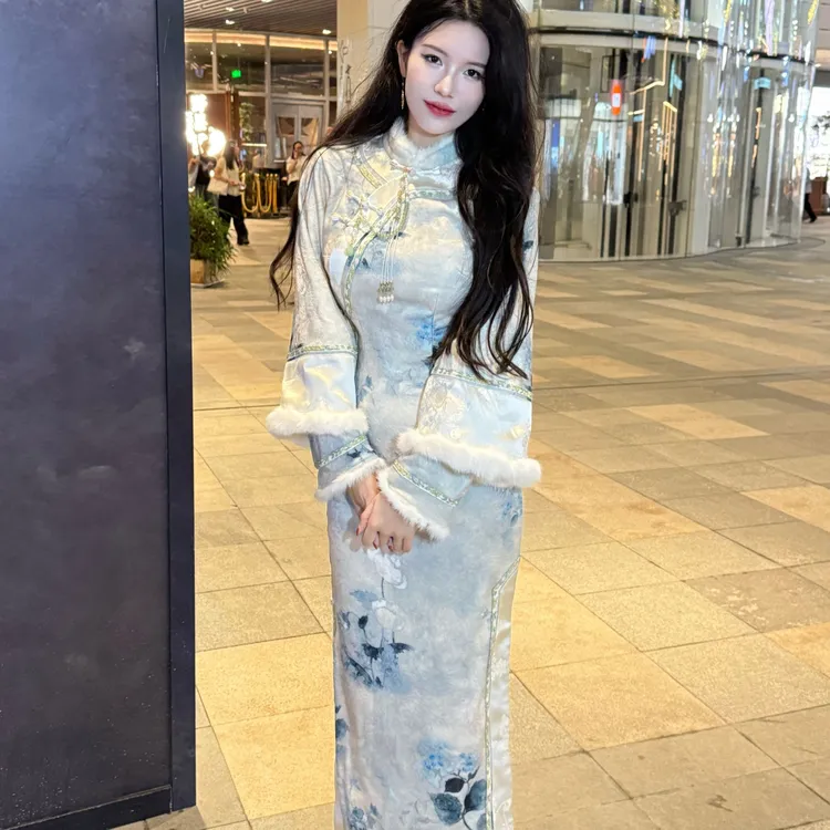 LHMknk1画报夫人原创自制国风新中式改良旗袍连衣裙 清宫晚香玉