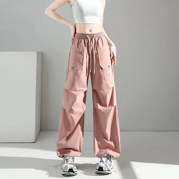 百搭新款女阔腿裤美式工装裤黑色薄款春夏季酷帅风高腰长裤透气口