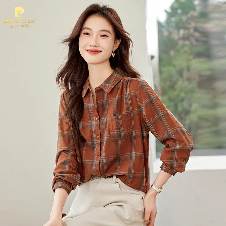 皮尔卡丹秋冬复古时尚女士衬衫小众韩版宽松清冷系衣服洋气知性风