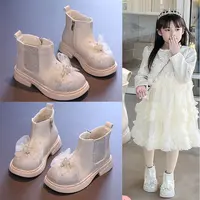 女童靴子儿童春秋爱莎2025新款宝宝马丁靴冬加绒皮靴公主水晶短靴