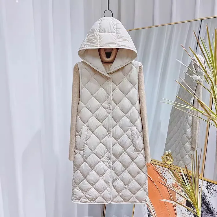 轻薄棉服马甲女中长款2026冬季大衣内搭保暖夹棉连帽背心马夹外穿