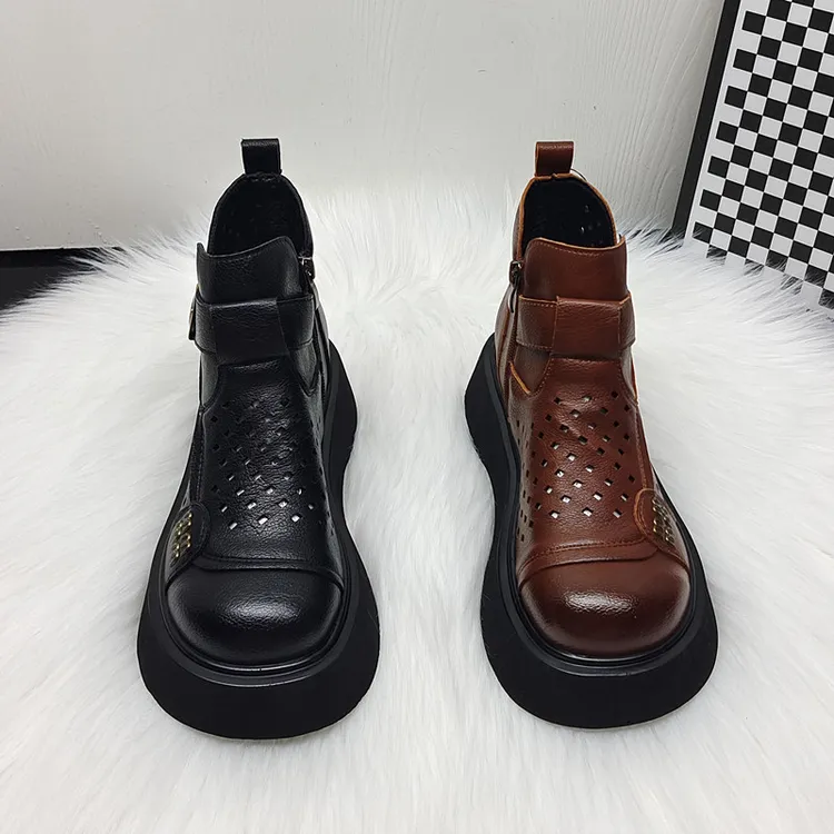 镂空夏季英伦风英伦女短腰马丁靴秋季秋冬厚底单靴