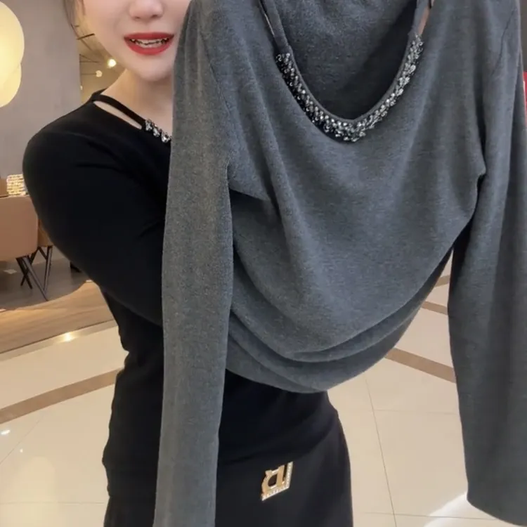 针织秋季常规吸汗女V领毛针织衫修身洋气早秋不规则