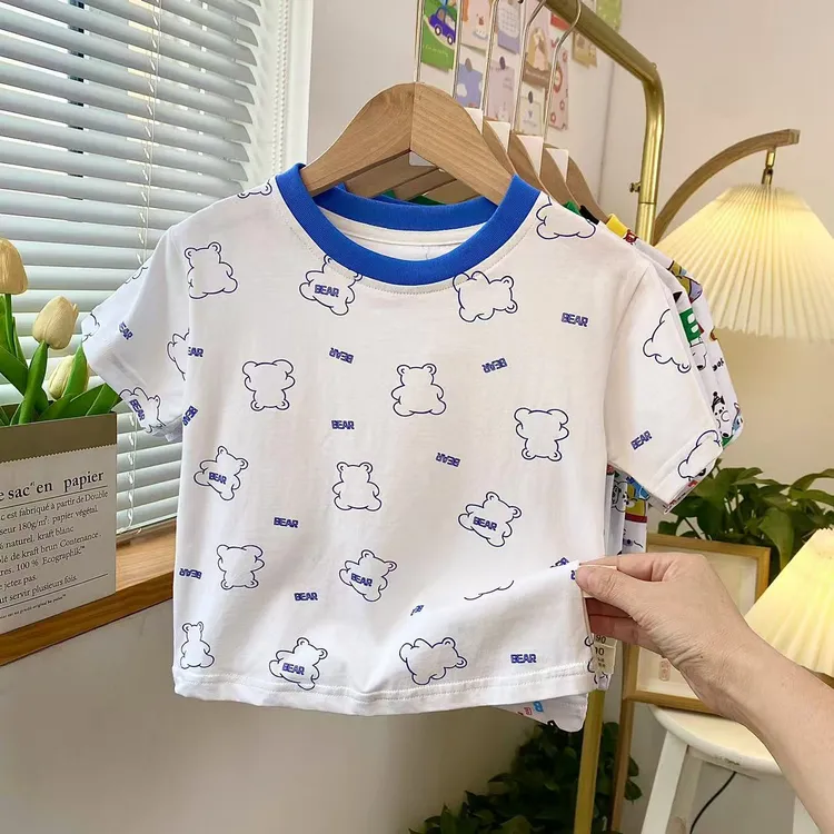 儿童短袖T恤夏季薄款男童印花韩版卡通小童半袖2025女童纯棉满印