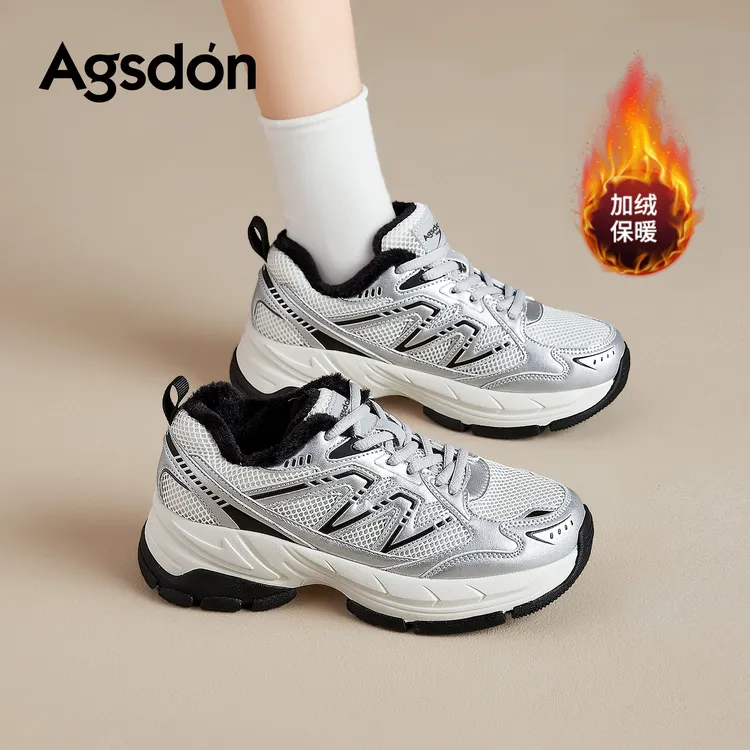 奥古狮登加绒运动鞋女款2025新款冬季厚底保暖户外登山百搭棉鞋xx