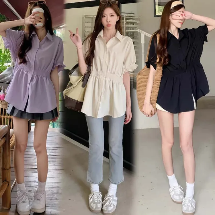 大码胖mm2025新款时尚收腰显瘦遮肚洋气衬衫女夏季加宽加大女装