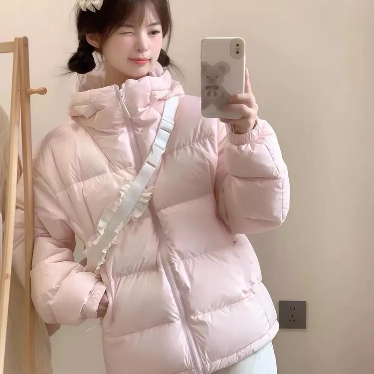 冬季小个子粉色短款羽绒棉衣棉服外套女款冬天加厚学生面包服棉袄
