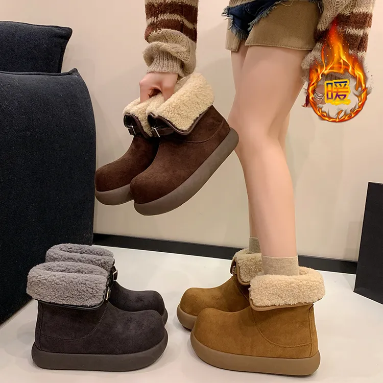 韩版小短靴女厚底鞋2025秋冬季小暖炉芒果头女鞋棉靴百搭雪地靴女